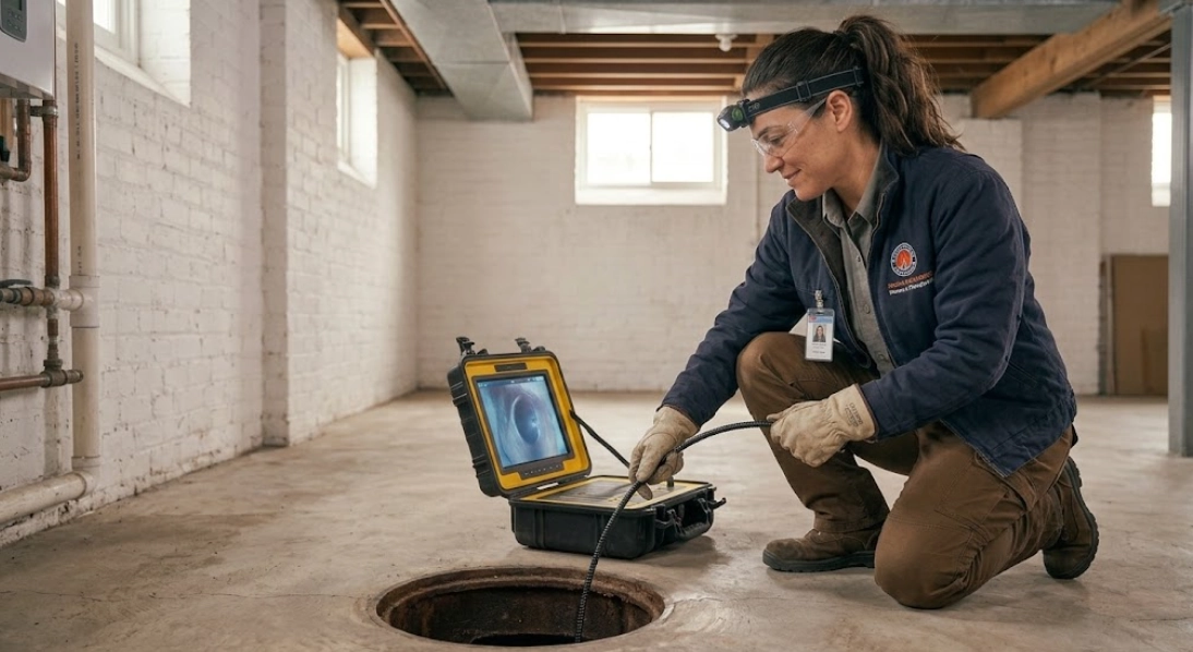sewer line repair Queens Village Queens technician conducting sewer camera inspection